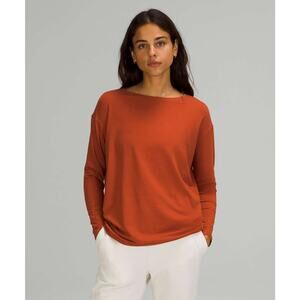 Lululemon Back In Action Long Sleeve Shirt Rust Pima Cotton Pullover Size L/XL